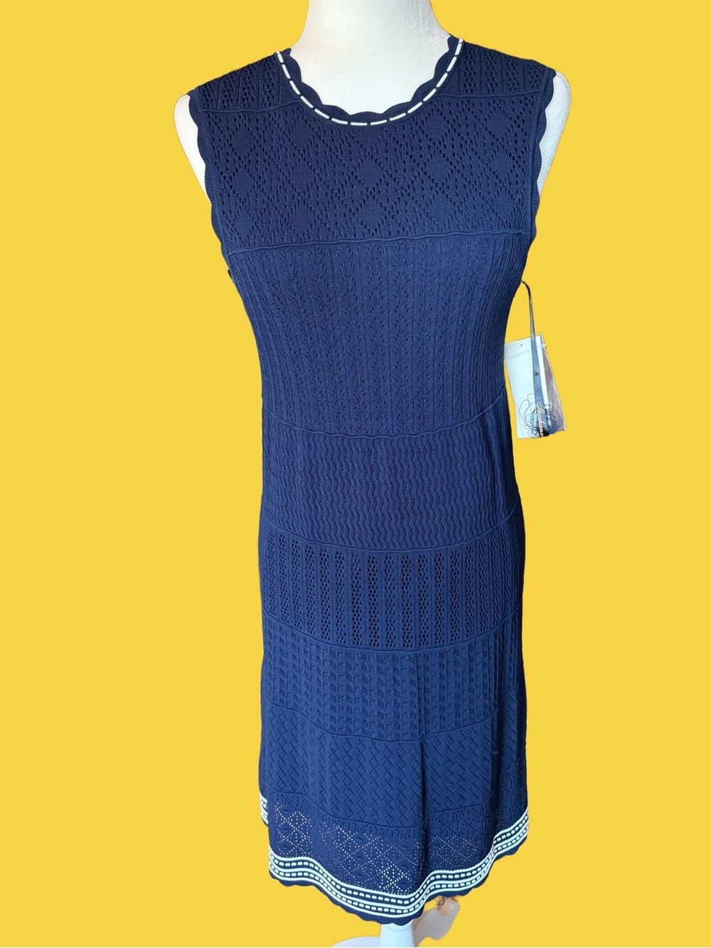 Navy Sleeveless Colianna Knit Dress - Classic Textured Midi